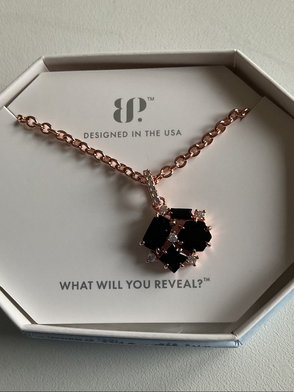 bp Rose Gold Necklace with Black Cluster Pendant